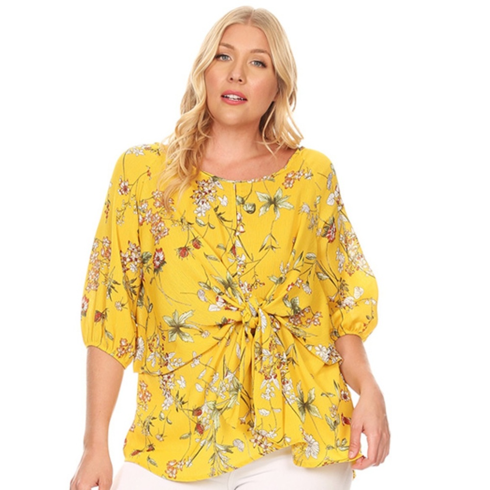 Lilian Plus Size Floral 3/4 Sleeve Relaxed Fit Top